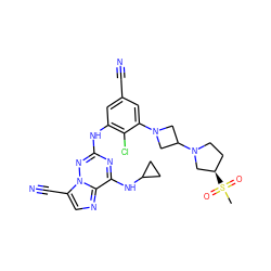 CS(=O)(=O)[C@@H]1CCN(C2CN(c3cc(C#N)cc(Nc4nc(NC5CC5)c5ncc(C#N)n5n4)c3Cl)C2)C1 ZINC000169711913