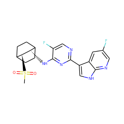 CS(=O)(=O)[C@H]1C2CCC(CC2)[C@@H]1Nc1nc(-c2c[nH]c3ncc(F)cc23)ncc1F ZINC000299866822