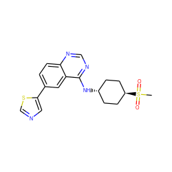 CS(=O)(=O)[C@H]1CC[C@H](Nc2ncnc3ccc(-c4cncs4)cc23)CC1 ZINC000299850082