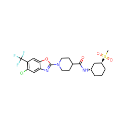 CS(=O)(=O)[C@H]1CCC[C@H](NC(=O)C2CCN(c3nc4cc(Cl)c(C(F)(F)F)cc4o3)CC2)C1 ZINC000095582245