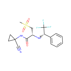 CS(=O)(=O)C[C@H](N[C@@H](c1ccccc1)C(F)(F)F)C(=O)NC1(C#N)CC1 ZINC000014971136