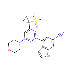 CS(=O)(=O)C1(c2cc(N3CCOCC3)nc(-c3cc(C#N)cc4[nH]ccc34)n2)CC1 ZINC000095583519