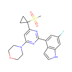 CS(=O)(=O)C1(c2cc(N3CCOCC3)nc(-c3cc(F)cc4[nH]ccc34)n2)CC1 ZINC000095583183