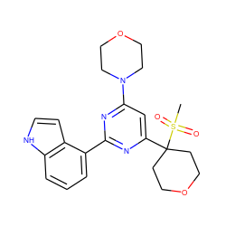 CS(=O)(=O)C1(c2cc(N3CCOCC3)nc(-c3cccc4[nH]ccc34)n2)CCOCC1 ZINC000095584151