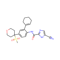 CS(=O)(=O)C1(c2ccc(NC(=O)c3ncc(C#N)[nH]3)c(C3=CCCCC3)c2)CCOCC1 ZINC000205473140