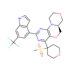 CS(=O)(=O)C1(c2nc(-c3cc(C(F)(F)F)cc4[nH]ccc34)nc3c2OC[C@@H]2COCCN32)CCOCC1 ZINC000218304578