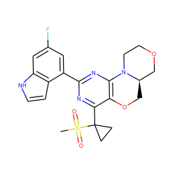 CS(=O)(=O)C1(c2nc(-c3cc(F)cc4[nH]ccc34)nc3c2OC[C@@H]2COCCN32)CC1 ZINC000218341266