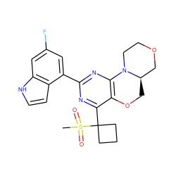 CS(=O)(=O)C1(c2nc(-c3cc(F)cc4[nH]ccc34)nc3c2OC[C@@H]2COCCN32)CCC1 ZINC000218341042