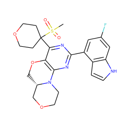 CS(=O)(=O)C1(c2nc(-c3cc(F)cc4[nH]ccc34)nc3c2OC[C@H]2COCCN32)CCOCC1 ZINC000218189122