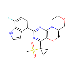 CS(=O)(=O)C1(c2nc(-c3ccc(F)c4[nH]ccc34)nc3c2OC[C@@H]2COCCN32)CC1 ZINC000218253226