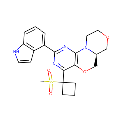 CS(=O)(=O)C1(c2nc(-c3cccc4[nH]ccc34)nc3c2OC[C@@H]2COCCN32)CCC1 ZINC000218026507