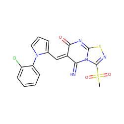 CS(=O)(=O)C1=NSC2=NC(=O)/C(=C\c3cccn3-c3ccccc3Cl)C(=N)N21 ZINC000013660087