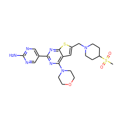 CS(=O)(=O)C1CCN(Cc2cc3c(N4CCOCC4)nc(-c4cnc(N)nc4)nc3s2)CC1 ZINC000082151430