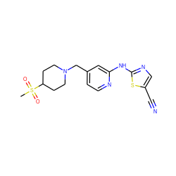 CS(=O)(=O)C1CCN(Cc2ccnc(Nc3ncc(C#N)s3)c2)CC1 ZINC000001491196