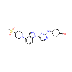 CS(=O)(=O)C1CCN(c2cccc3c2cnn3-c2ccnc(N[C@H]3CC[C@H](O)CC3)n2)CC1 ZINC000261170043