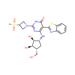 CS(=O)(=O)C1CN(c2nc(N[C@@H]3C[C@H](CO)[C@@H](O)[C@H]3O)c(-c3nc4ccccc4s3)c(=O)[nH]2)C1 ZINC001772639505