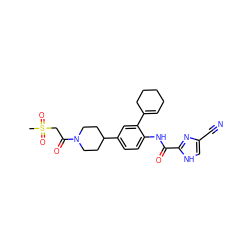 CS(=O)(=O)CC(=O)N1CCC(c2ccc(NC(=O)c3nc(C#N)c[nH]3)c(C3=CCCCC3)c2)CC1 ZINC000035974869