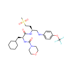 CS(=O)(=O)CC[C@@H](CNc1ccc(OC(F)(F)F)cc1)NC(=O)[C@H](CC1CCCCC1)NC(=O)N1CCOCC1 ZINC000014971982