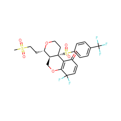 CS(=O)(=O)CC[C@@H]1OCC[C@@]2(S(=O)(=O)c3ccc(C(F)(F)F)cc3)C3=C(OC[C@@H]12)C(F)(F)C=CC3=O ZINC000095593399