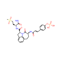 CS(=O)(=O)CC[C@H](NC(=O)[C@@H]1Cc2cccc3c2N1C(=O)[C@@H](NC(=O)/C=C/c1ccc(OP(=O)(O)O)cc1)CC3)C(N)=O ZINC000049841573