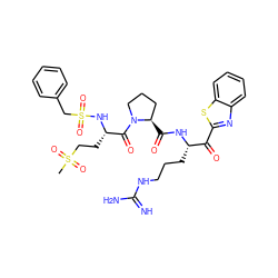 CS(=O)(=O)CC[C@H](NS(=O)(=O)Cc1ccccc1)C(=O)N1CCC[C@H]1C(=O)N[C@@H](CCCNC(=N)N)C(=O)c1nc2ccccc2s1 ZINC000028118172