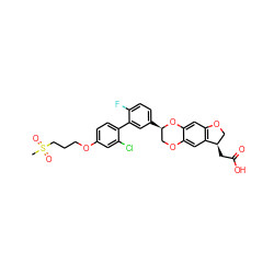 CS(=O)(=O)CCCOc1ccc(-c2cc([C@@H]3COc4cc5c(cc4O3)OC[C@H]5CC(=O)O)ccc2F)c(Cl)c1 ZINC000096269876