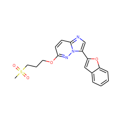 CS(=O)(=O)CCCOc1ccc2ncc(-c3cc4ccccc4o3)n2n1 ZINC000205055120