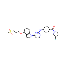 CS(=O)(=O)CCCOc1cccc2c1ccn2-c1ccnc(N[C@H]2CC[C@H](C(=O)N3CC[C@@H](F)C3)CC2)n1 ZINC000299845697