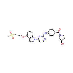 CS(=O)(=O)CCCOc1cccc2c1ccn2-c1ccnc(N[C@H]2CC[C@H](C(=O)N3CC[C@@H](O)C3)CC2)n1 ZINC000299845575