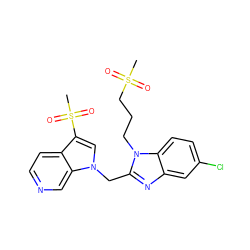 CS(=O)(=O)CCCn1c(Cn2cc(S(C)(=O)=O)c3ccncc32)nc2cc(Cl)ccc21 ZINC000206895423