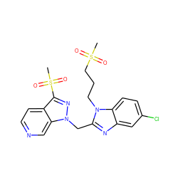 CS(=O)(=O)CCCn1c(Cn2nc(S(C)(=O)=O)c3ccncc32)nc2cc(Cl)ccc21 ZINC000206905944