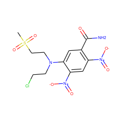 CS(=O)(=O)CCN(CCCl)c1cc(C(N)=O)c([N+](=O)[O-])cc1[N+](=O)[O-] ZINC000013761784