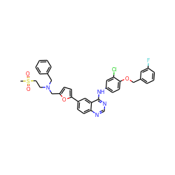 CS(=O)(=O)CCN(Cc1ccccc1)Cc1ccc(-c2ccc3ncnc(Nc4ccc(OCc5cccc(F)c5)c(Cl)c4)c3c2)o1 ZINC000034800076