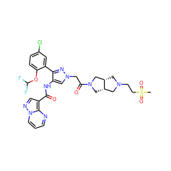 CS(=O)(=O)CCN1C[C@H]2CN(C(=O)Cn3cc(NC(=O)c4cnn5cccnc45)c(-c4cc(Cl)ccc4OC(F)F)n3)C[C@H]2C1 ZINC001772576020