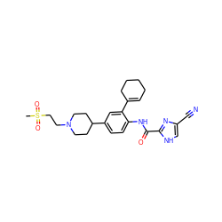 CS(=O)(=O)CCN1CCC(c2ccc(NC(=O)c3nc(C#N)c[nH]3)c(C3=CCCCC3)c2)CC1 ZINC000095572569