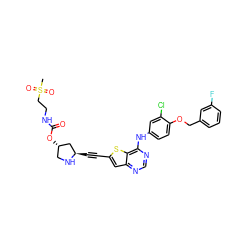 CS(=O)(=O)CCNC(=O)O[C@H]1CN[C@H](C#Cc2cc3ncnc(Nc4ccc(OCc5cccc(F)c5)c(Cl)c4)c3s2)C1 ZINC000049898748