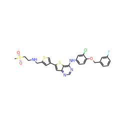 CS(=O)(=O)CCNCc1cc(-c2cc3ncnc(Nc4ccc(OCc5cccc(F)c5)c(Cl)c4)c3s2)cs1 ZINC000044419309