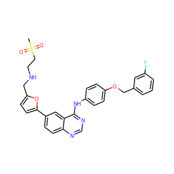 CS(=O)(=O)CCNCc1ccc(-c2ccc3ncnc(Nc4ccc(OCc5cccc(F)c5)cc4)c3c2)o1 ZINC000034800114