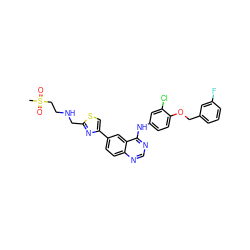 CS(=O)(=O)CCNCc1nc(-c2ccc3ncnc(Nc4ccc(OCc5cccc(F)c5)c(Cl)c4)c3c2)cs1 ZINC000038145818