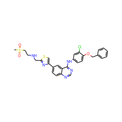 CS(=O)(=O)CCNCc1nc(-c2ccc3ncnc(Nc4ccc(OCc5ccccc5)c(Cl)c4)c3c2)cs1 ZINC000014945047