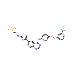 CS(=O)(=O)CCNc1nc(-c2ccc3ncnc(Nc4ccc(OCc5cccc(C(F)(F)F)c5)cc4)c3c2)cs1 ZINC000027713474