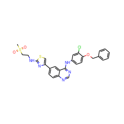 CS(=O)(=O)CCNc1nc(-c2ccc3ncnc(Nc4ccc(OCc5ccccc5)c(Cl)c4)c3c2)cs1 ZINC000027716231