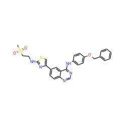 CS(=O)(=O)CCNc1nc(-c2ccc3ncnc(Nc4ccc(OCc5ccccc5)cc4)c3c2)cs1 ZINC000027710892