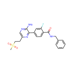 CS(=O)(=O)CCc1cnc(N)c(-c2ccc(C(=O)NCc3ccccc3)c(F)c2)n1 ZINC001772610311