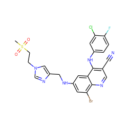 CS(=O)(=O)CCn1cnc(CNc2cc(Br)c3ncc(C#N)c(Nc4ccc(F)c(Cl)c4)c3c2)c1 ZINC000014977477