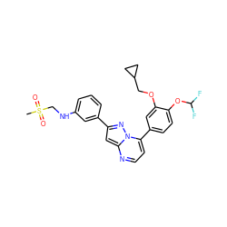 CS(=O)(=O)CNc1cccc(-c2cc3nccc(-c4ccc(OC(F)F)c(OCC5CC5)c4)n3n2)c1 ZINC000045389097