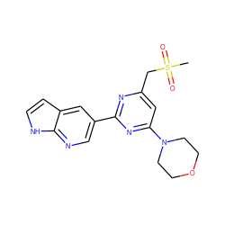 CS(=O)(=O)Cc1cc(N2CCOCC2)nc(-c2cnc3[nH]ccc3c2)n1 ZINC000084757909