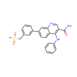 CS(=O)(=O)Cc1cccc(-c2ccc3c(Nc4ccccc4)c(C(N)=O)cnc3c2)c1 ZINC000028960610