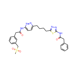 CS(=O)(=O)Cc1cccc(CC(=O)Nc2ccc(CCCCc3nnc(NC(=O)Cc4ccccc4)s3)nn2)c1 ZINC000169698666