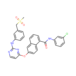 CS(=O)(=O)Cc1cccc(Nc2nccc(Oc3ccc4c(C(=O)Nc5cccc(Cl)c5)cccc4c3)n2)c1 ZINC000653780399